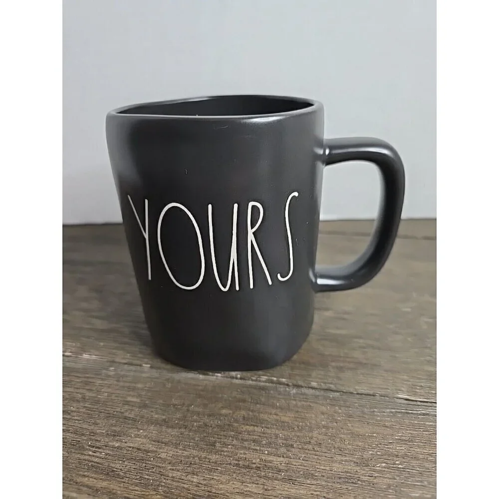 Rae Dunn Magenta Artisan Yours Ceramic Mug Black White Writing
